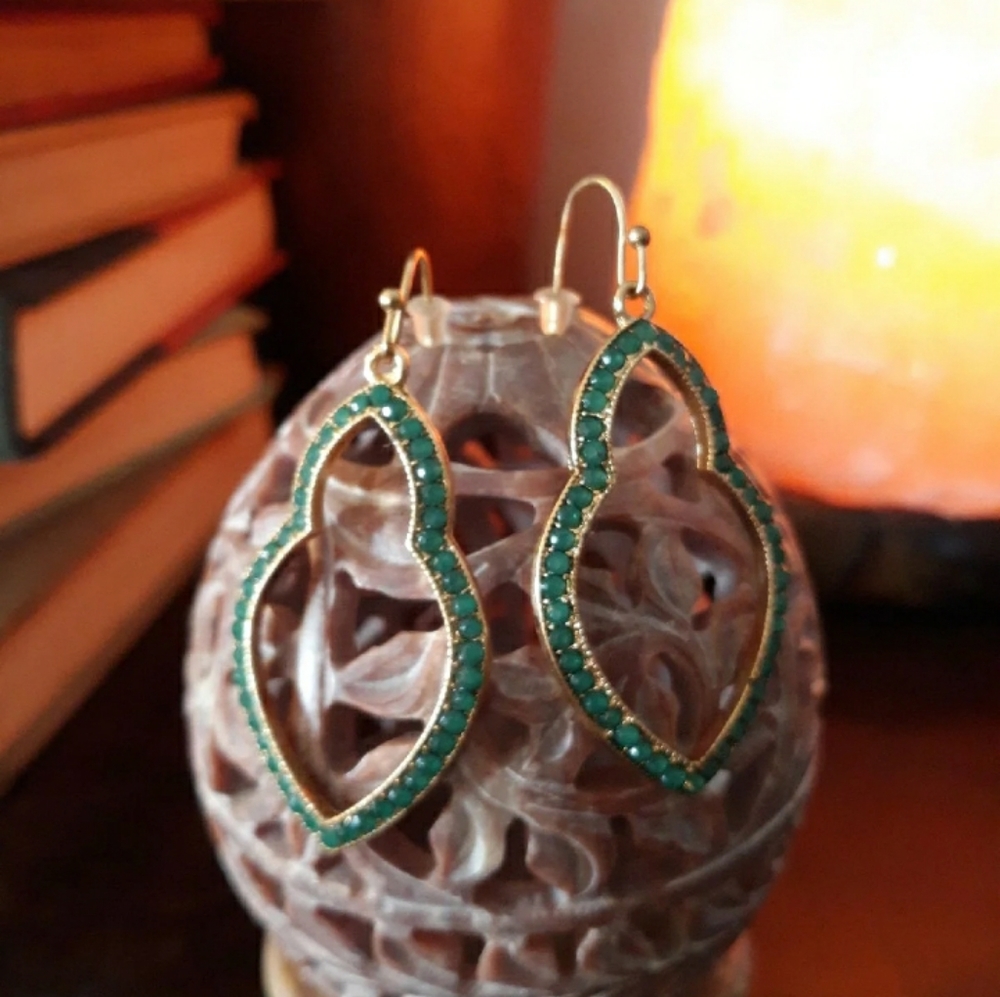 Green and gold tone earrings
